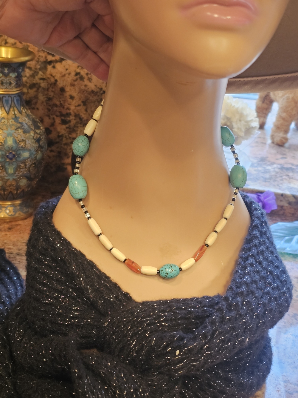 Multi Colored Turquoise  Colored  White Beaded Women's Necklace - Unbranded